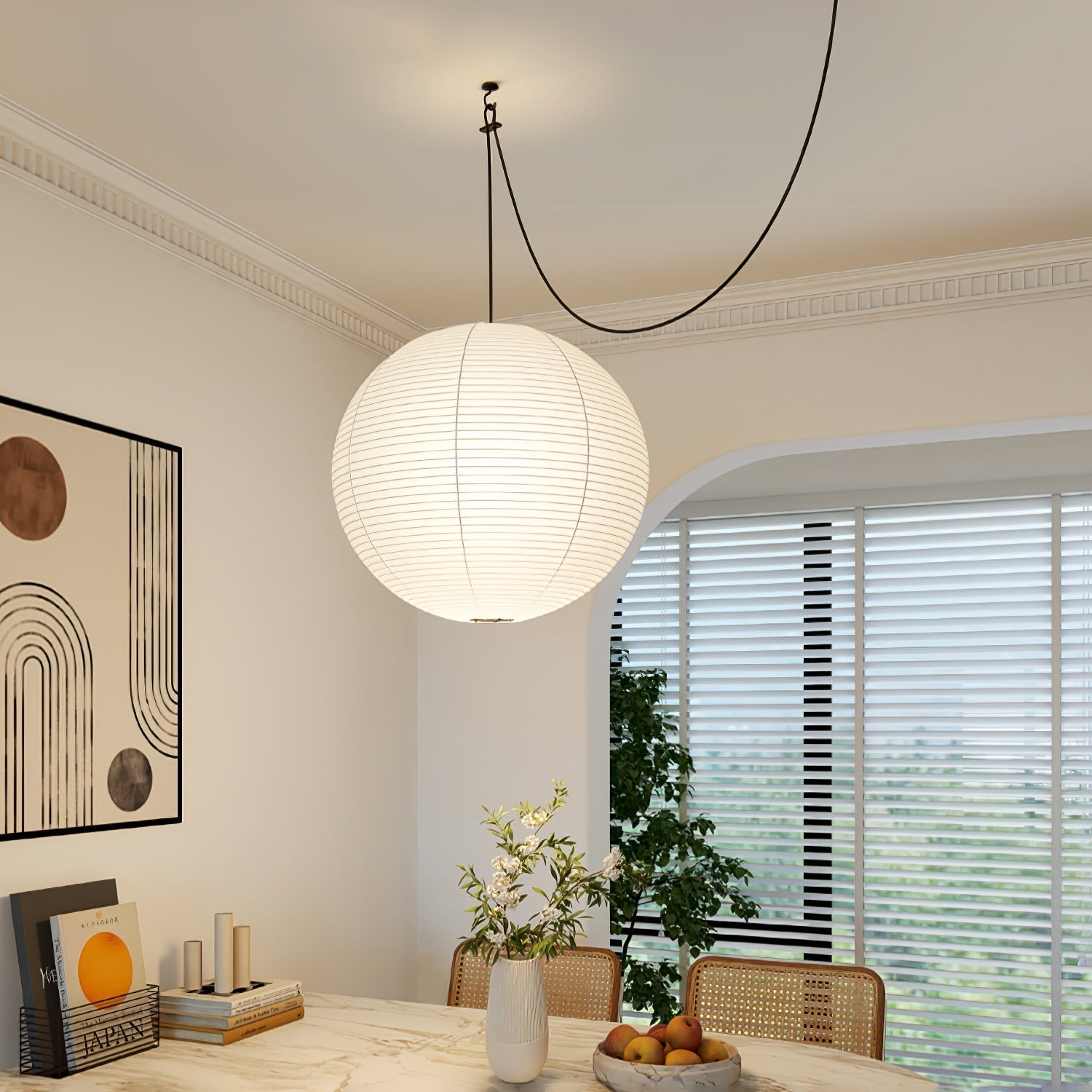 Wabi-Sabi | Pendant Light with Adjustable Height & Metal-Paper Design | Minimalist Hanging Light for Elegant Interiors 0