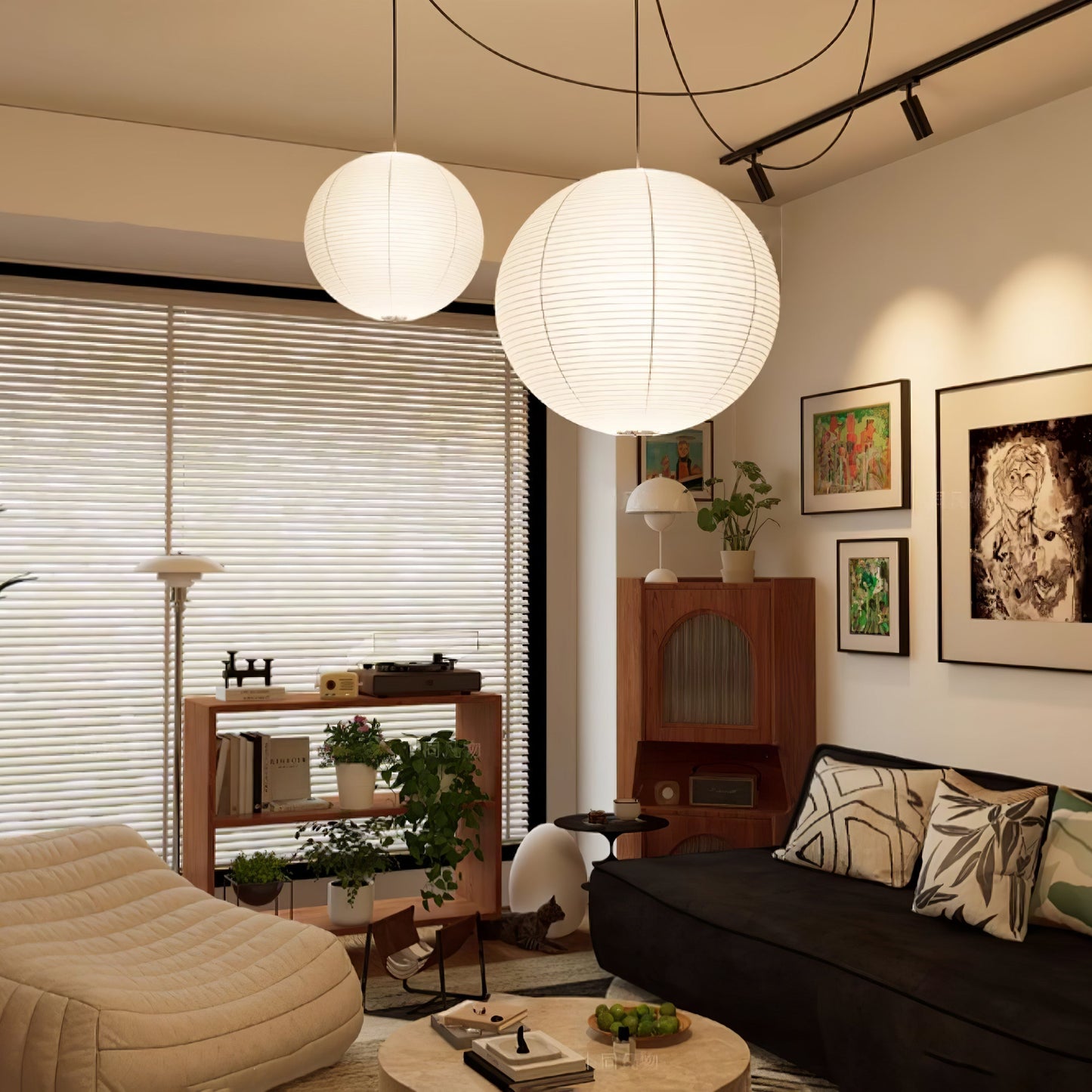 Wabi-Sabi | Pendant Light with Adjustable Height & Metal-Paper Design | Minimalist Hanging Light for Elegant Interiors 4