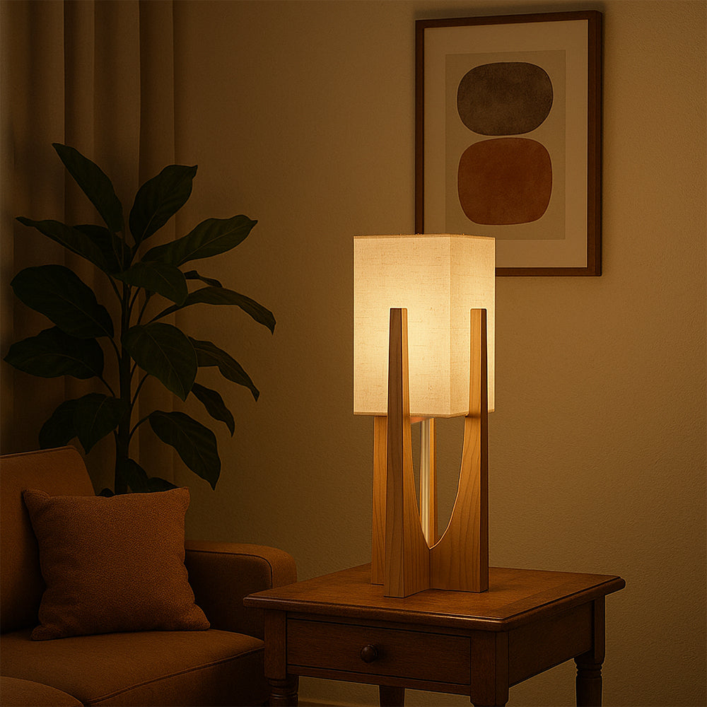 Wabi Sabi | Modern Floor Lamp with Wooden Frame & Soft Fabric Shade | Elegant Ambient Lighting for Cozy Living Rooms 0