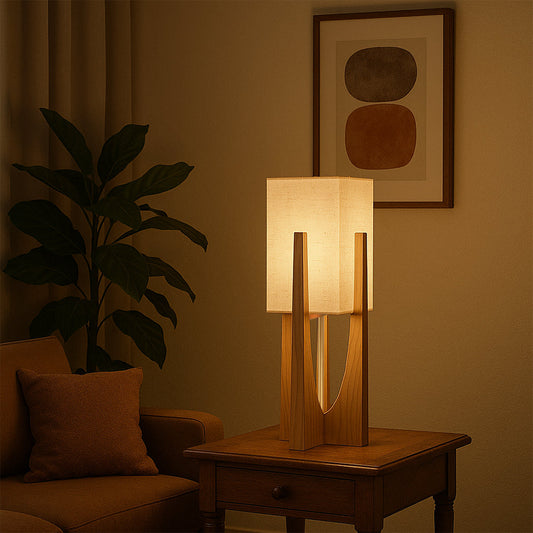 Wabi Sabi | Modern Floor Lamp with Wooden Frame & Soft Fabric Shade | Elegant Ambient Lighting for Cozy Living Rooms 0