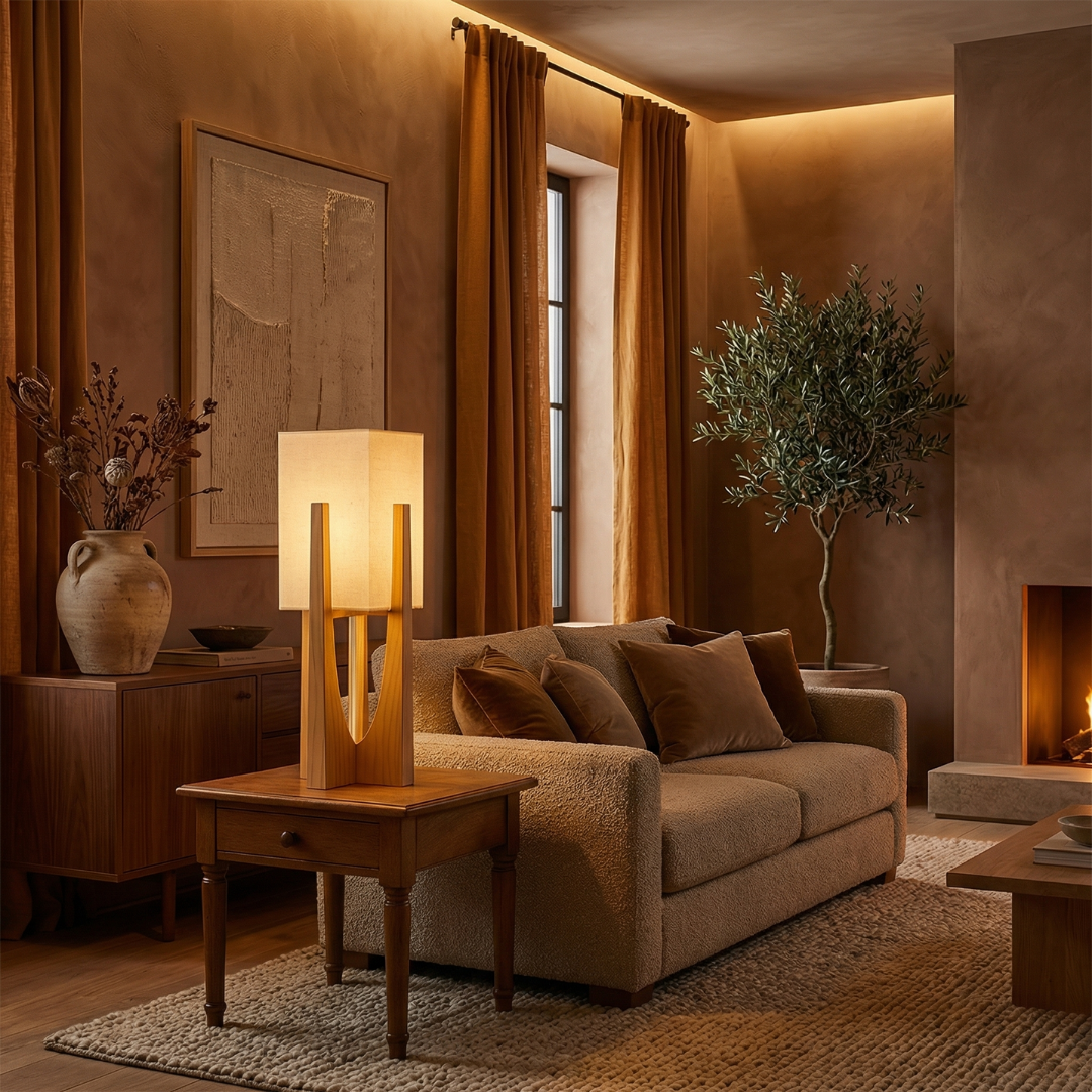 Wabi Sabi | Modern Floor Lamp with Wooden Frame & Soft Fabric Shade | Elegant Ambient Lighting for Cozy Living Rooms 5