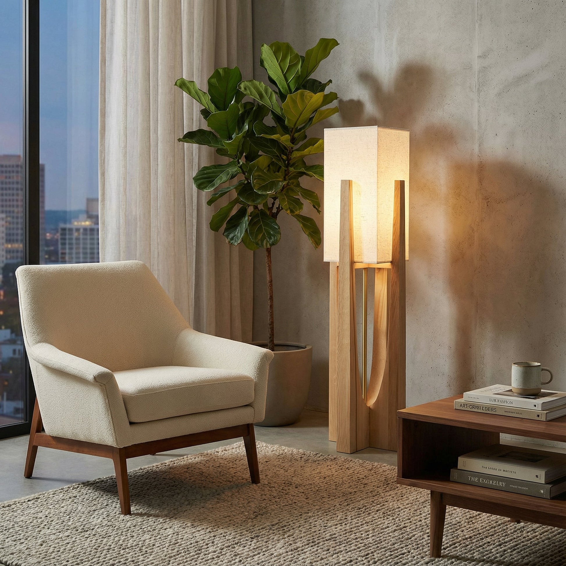 Wabi Sabi | Modern Floor Lamp with Wooden Frame & Soft Fabric Shade | Elegant Ambient Lighting for Cozy Living Rooms 6
