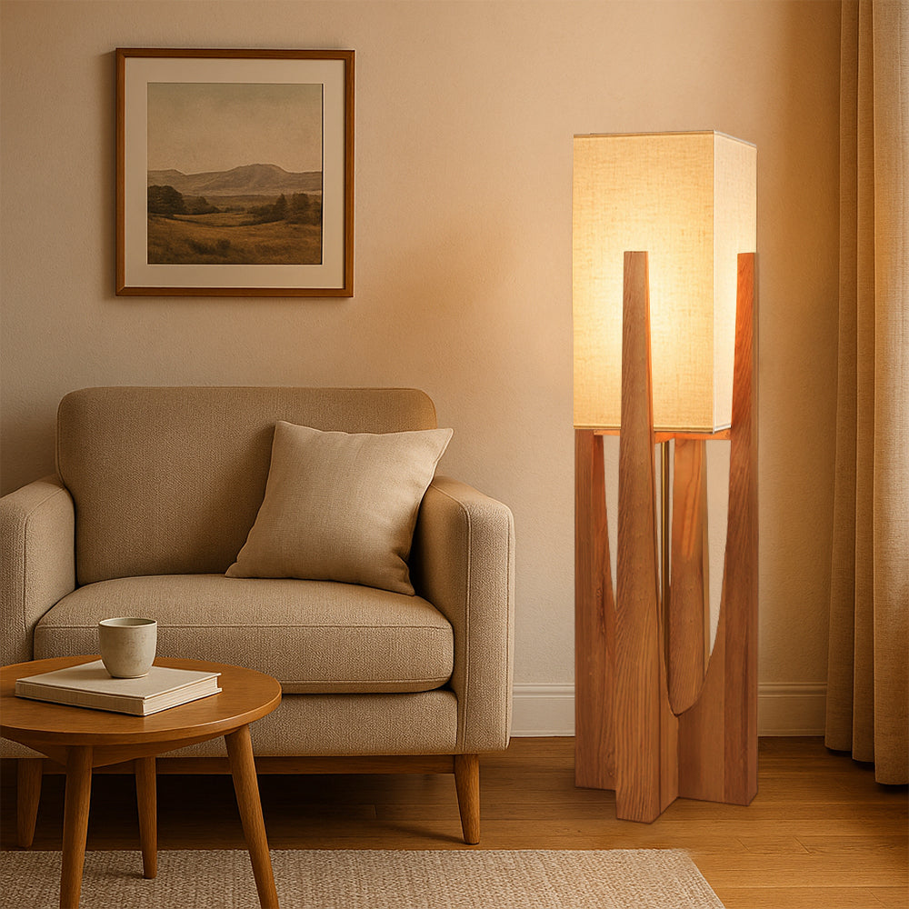 Wabi Sabi | Modern Floor Lamp with Wooden Frame & Soft Fabric Shade | Elegant Ambient Lighting for Cozy Living Rooms 7