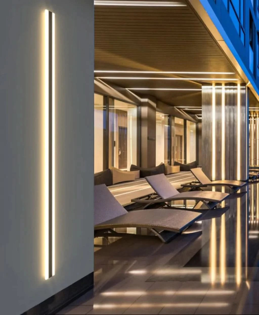 Immense wall light mounted outdoors