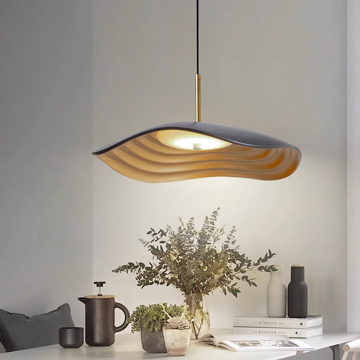 Wave Pendant Lighting | Modern Black Pendant Lamp with Dimmable LED | Adjustable Height for Stylish Kitchen Ambiance 0