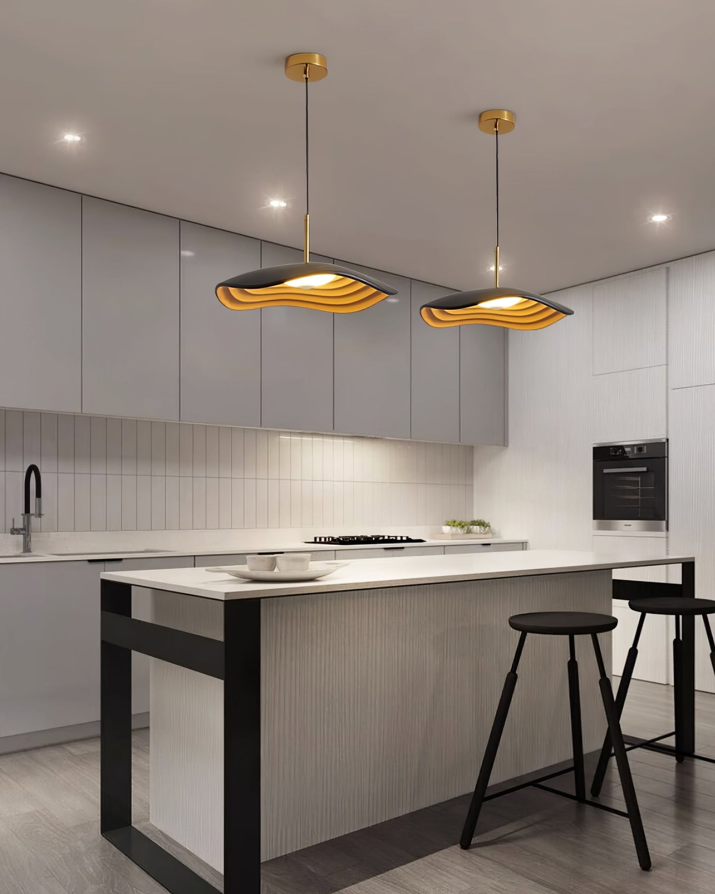 Wave Pendant Lighting | Modern Black Pendant Lamp with Dimmable LED | Adjustable Height for Stylish Kitchen Ambiance 4