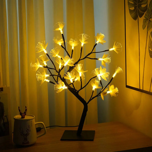 Whimsical Fiber Optic Flower Tree Light with USB & Battery Power | Cozy Ambiance for Home Decor 0