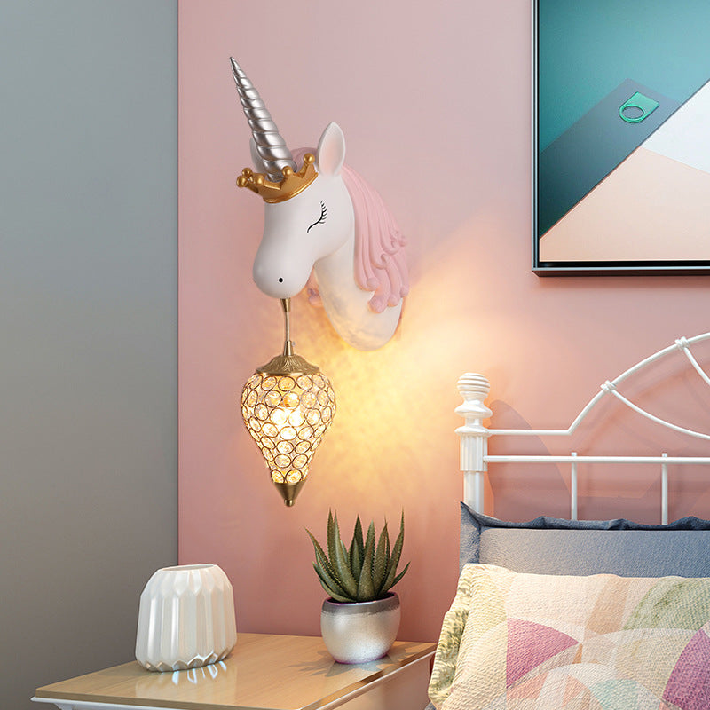 Whimsical Pony Wall Lamp | Eco-Friendly Resin Design with Crystal Shade | Charming Wall Lights Indoor for Imaginative Children's Rooms 0