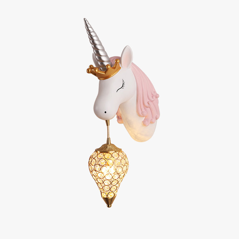 Whimsical Pony Wall Lamp | Eco-Friendly Resin Design with Crystal Shade | Charming Wall Lights Indoor for Imaginative Children's Rooms 1