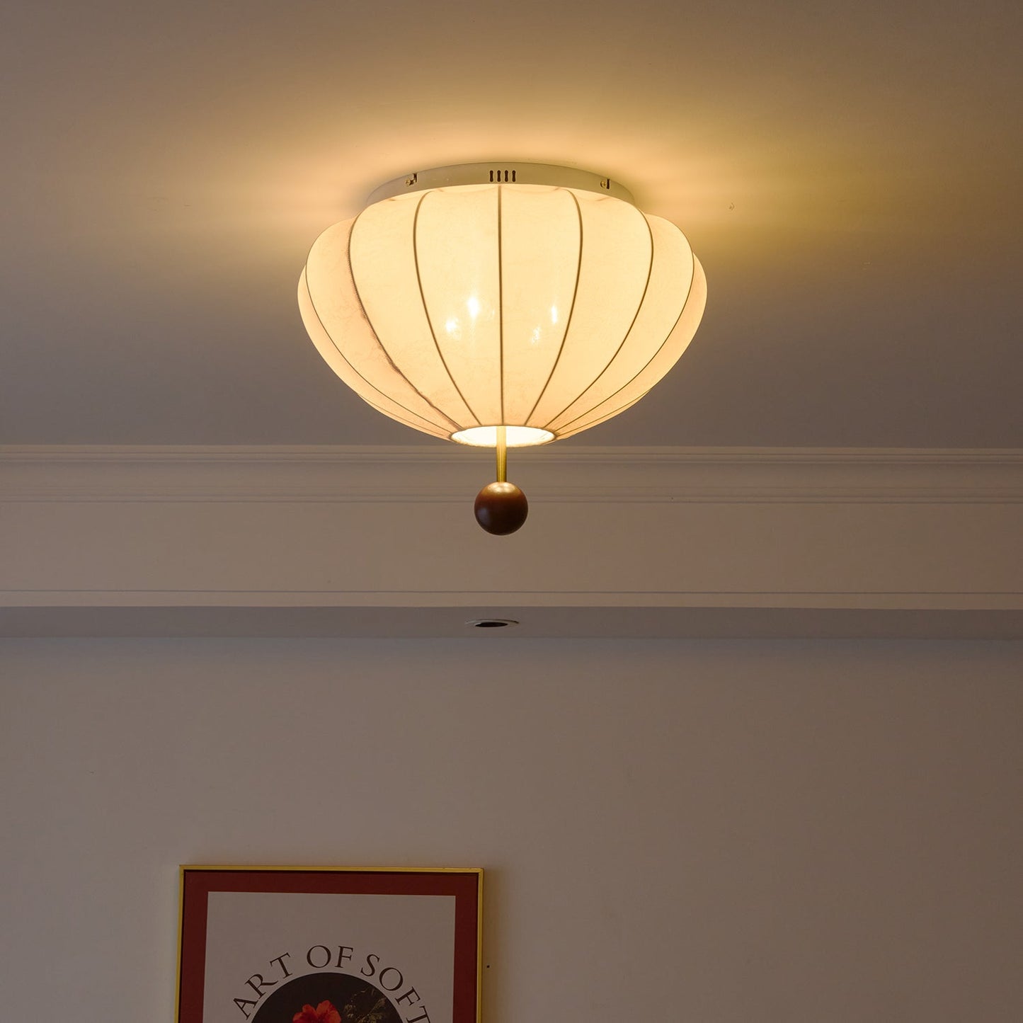 Willow Ceiling Light Fixture | Elegant LED Flush Mount Design with Fabric & Wood Accents for Timeless Ambiance 0