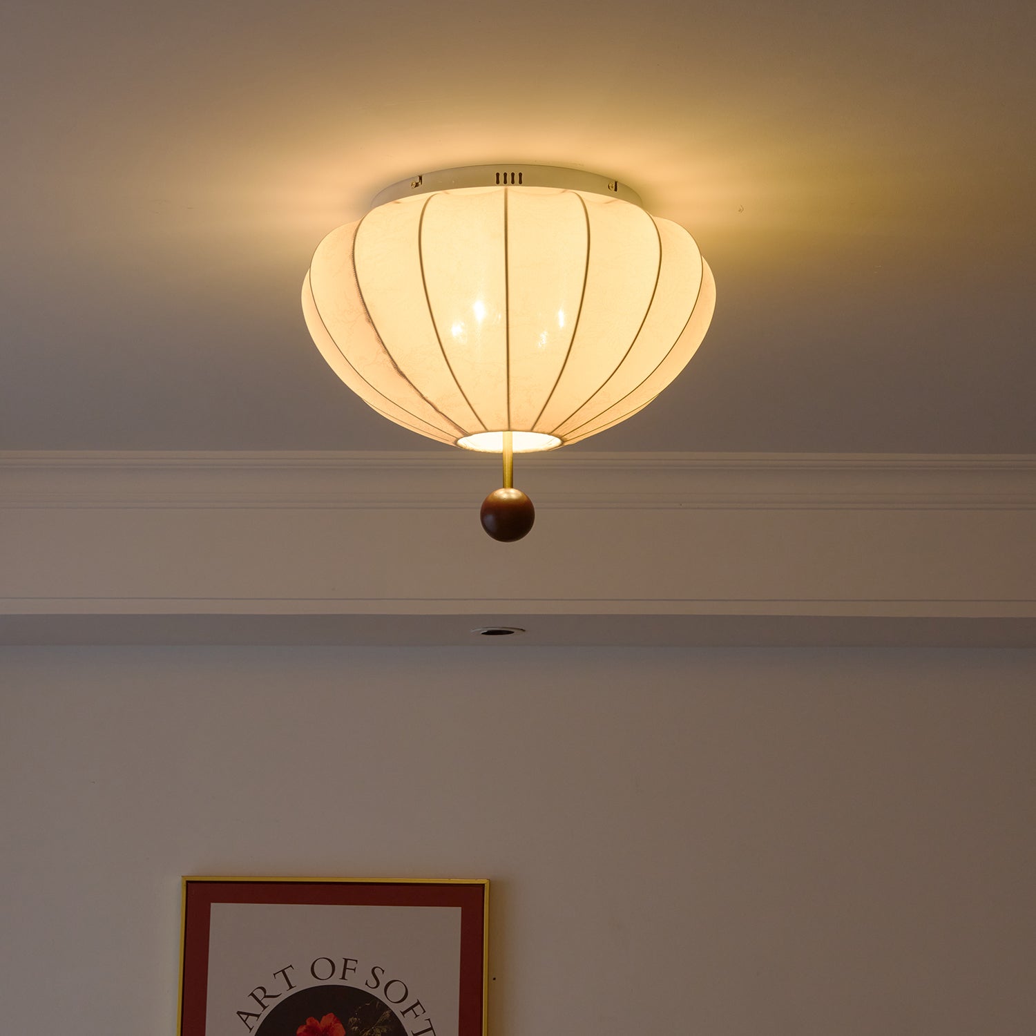 Willow Ceiling Light Fixture | Elegant LED Flush Mount Design with Fabric & Wood Accents for Timeless Ambiance 0
