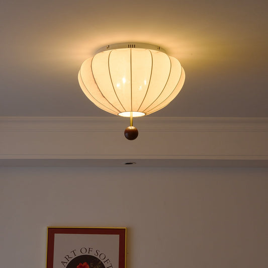 Willow Ceiling Light Fixture | Elegant LED Flush Mount Design with Fabric & Wood Accents for Timeless Ambiance 0