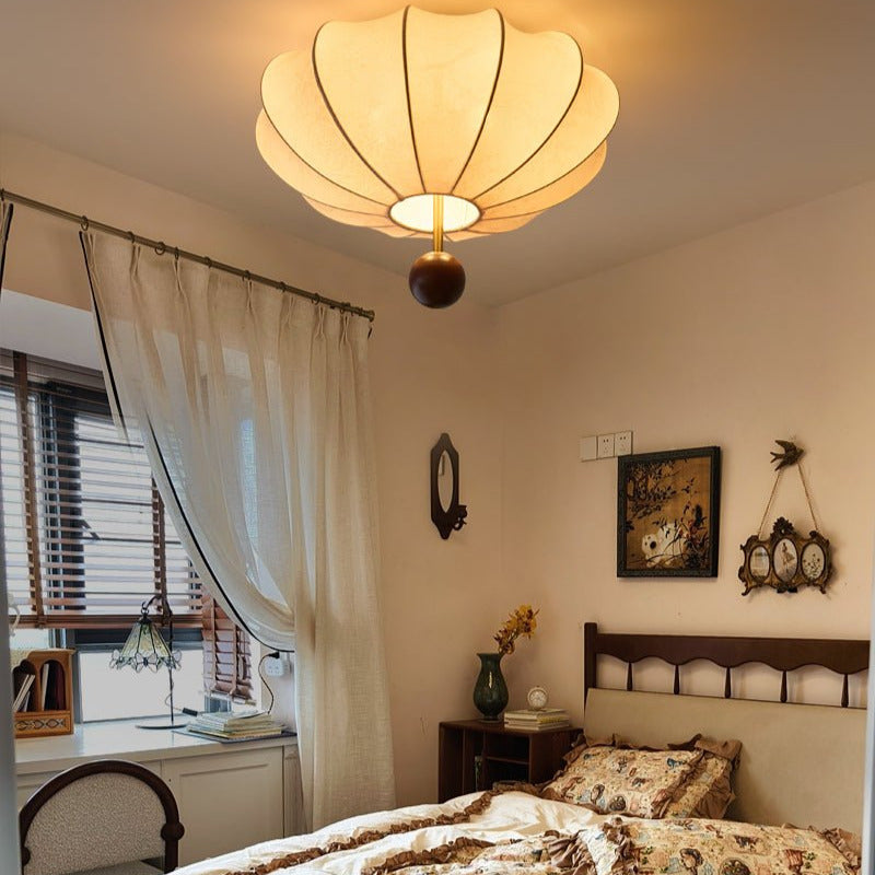 Willow Ceiling Light Fixture | Elegant LED Flush Mount Design with Fabric & Wood Accents for Timeless Ambiance 5