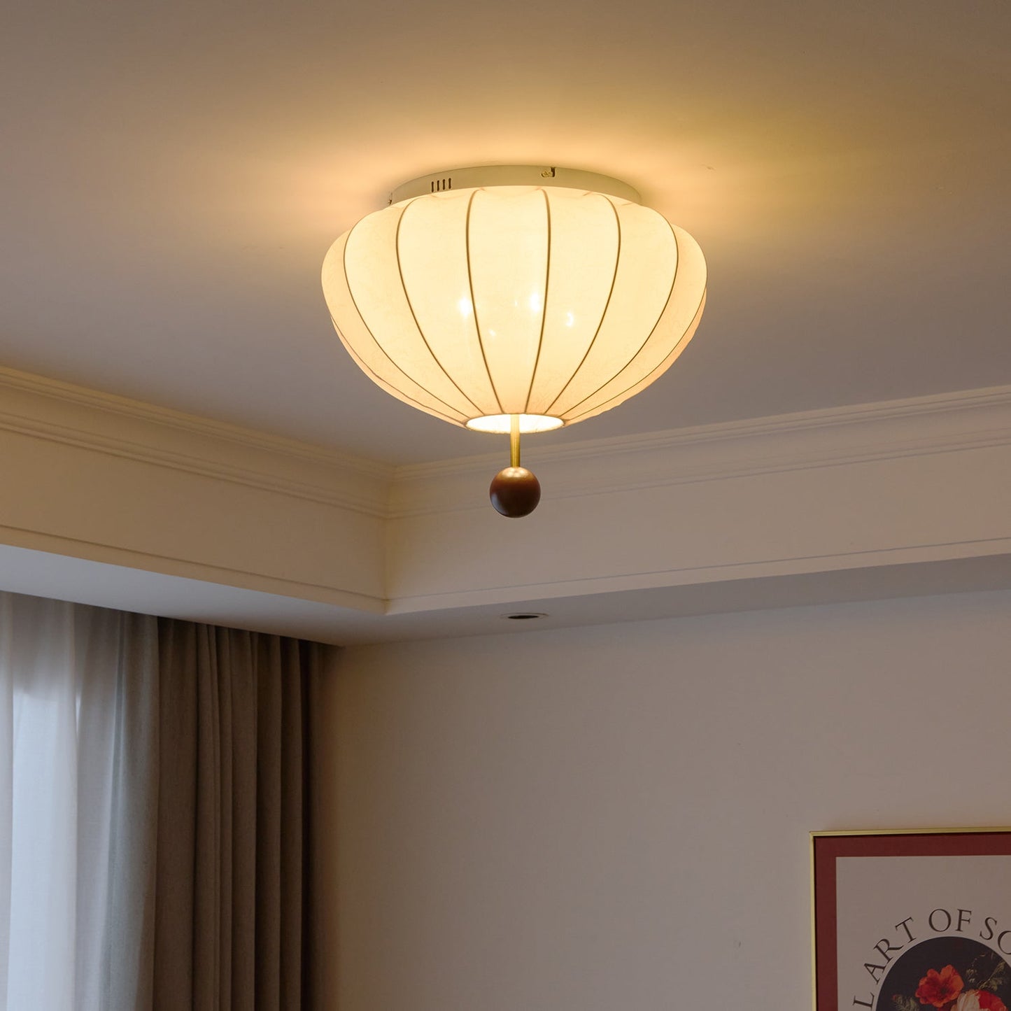 Willow Ceiling Light Fixture | Elegant LED Flush Mount Design with Fabric & Wood Accents for Timeless Ambiance 8