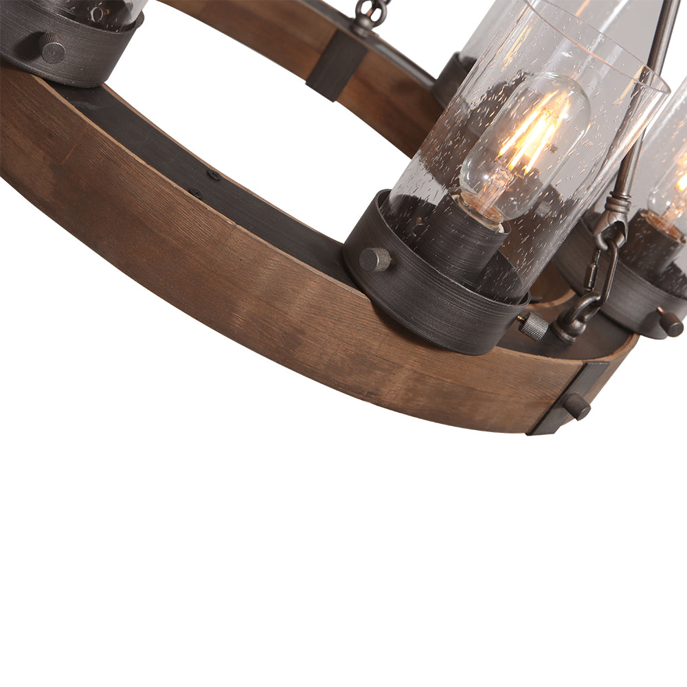 6-Light Wooden Wagon Wheel Light