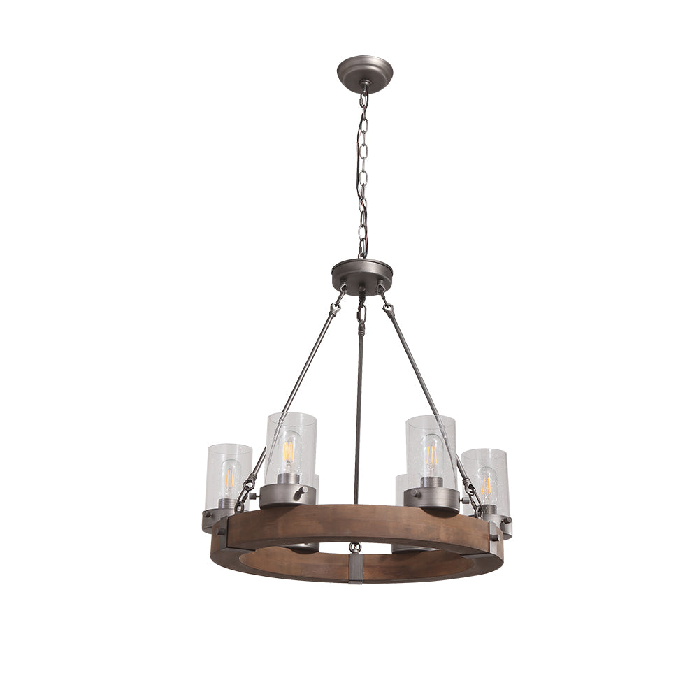 6-Light Wooden Wagon Wheel Light