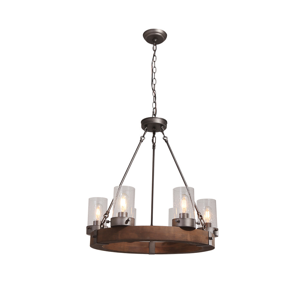 6-Light Wooden Wagon Wheel Light