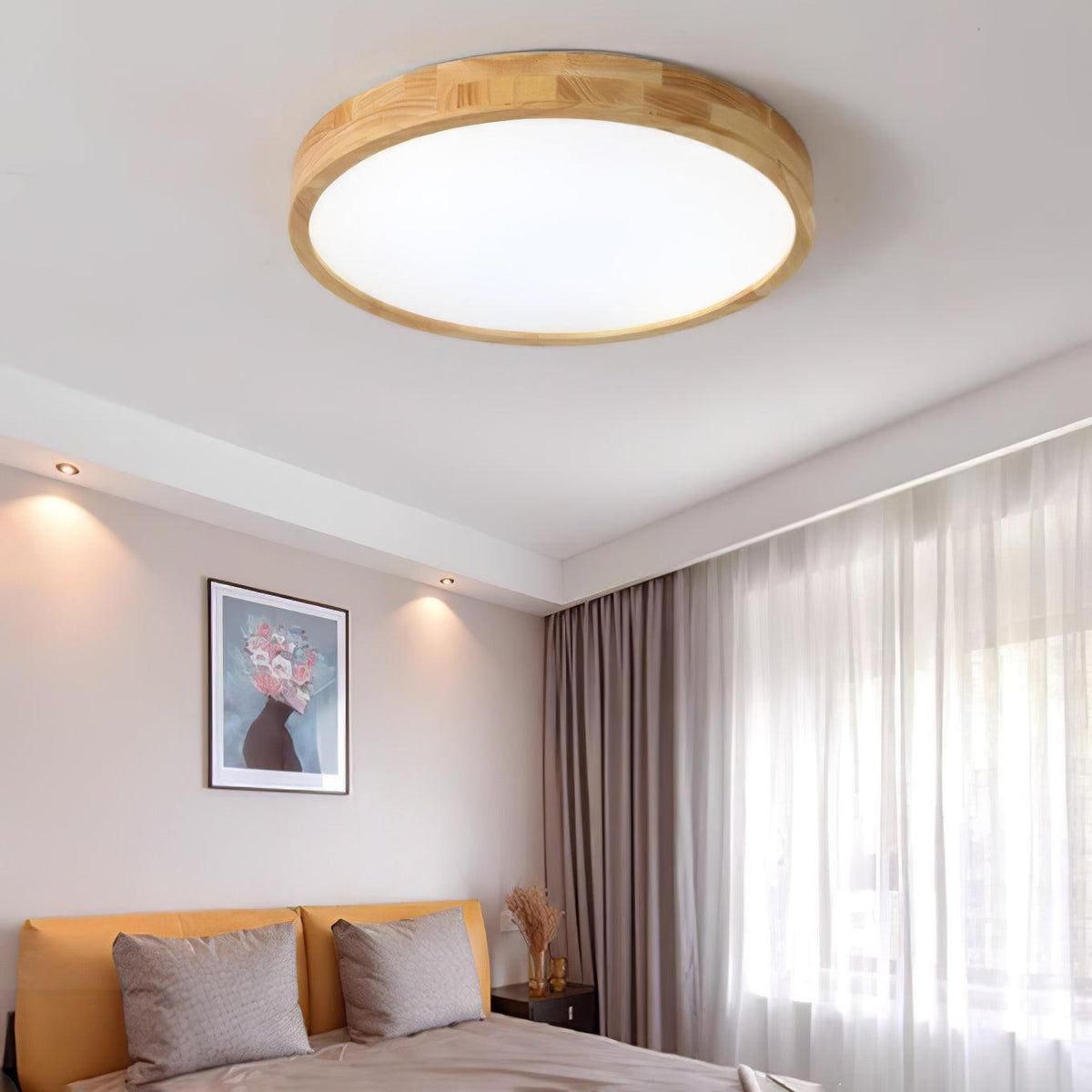 Muto Wooden Geometric Ceiling Light lit