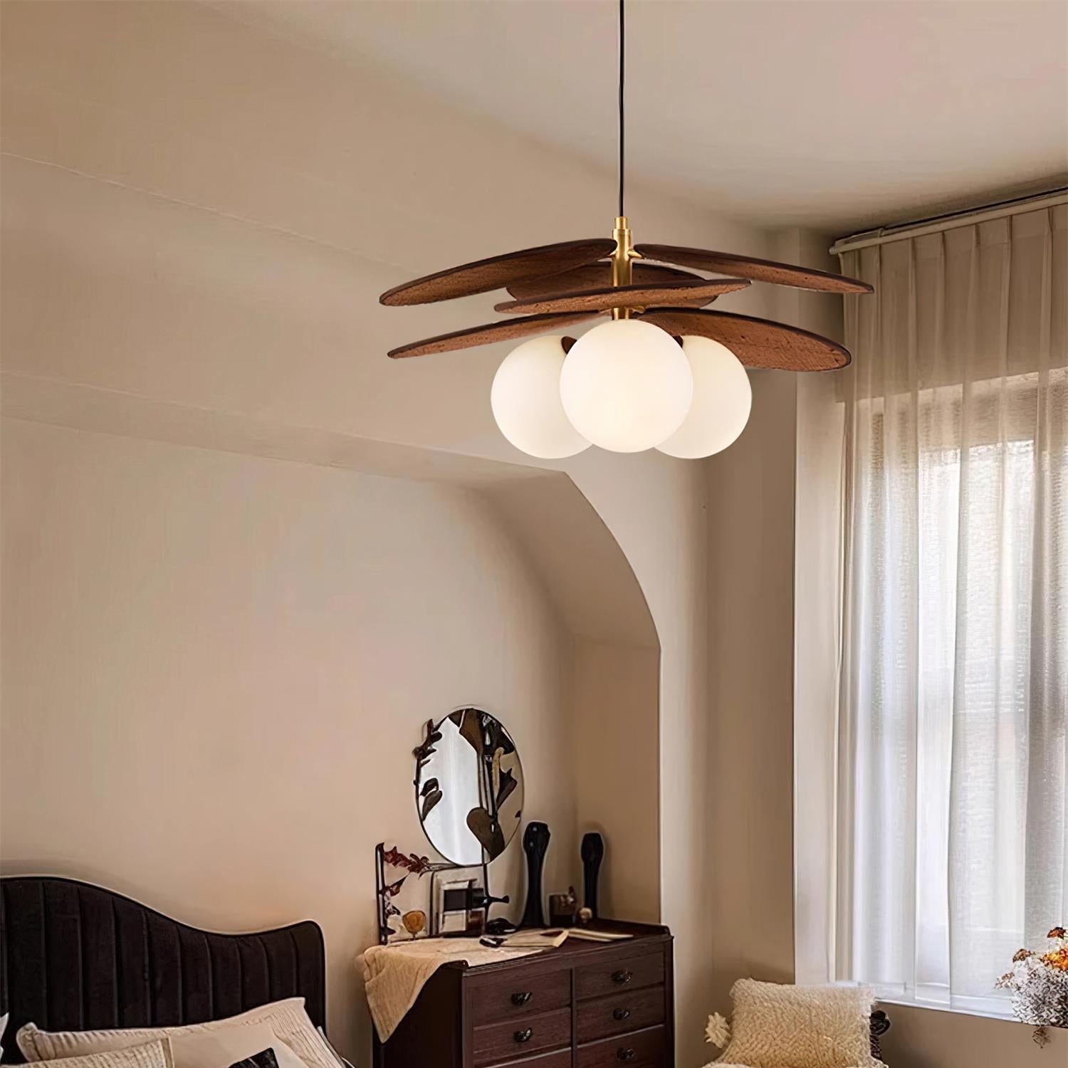 Wooden Petal Pendant Light with Soft Glass Orb | Modern Kitchen Pendant Lighting for Warm Ambiance 3