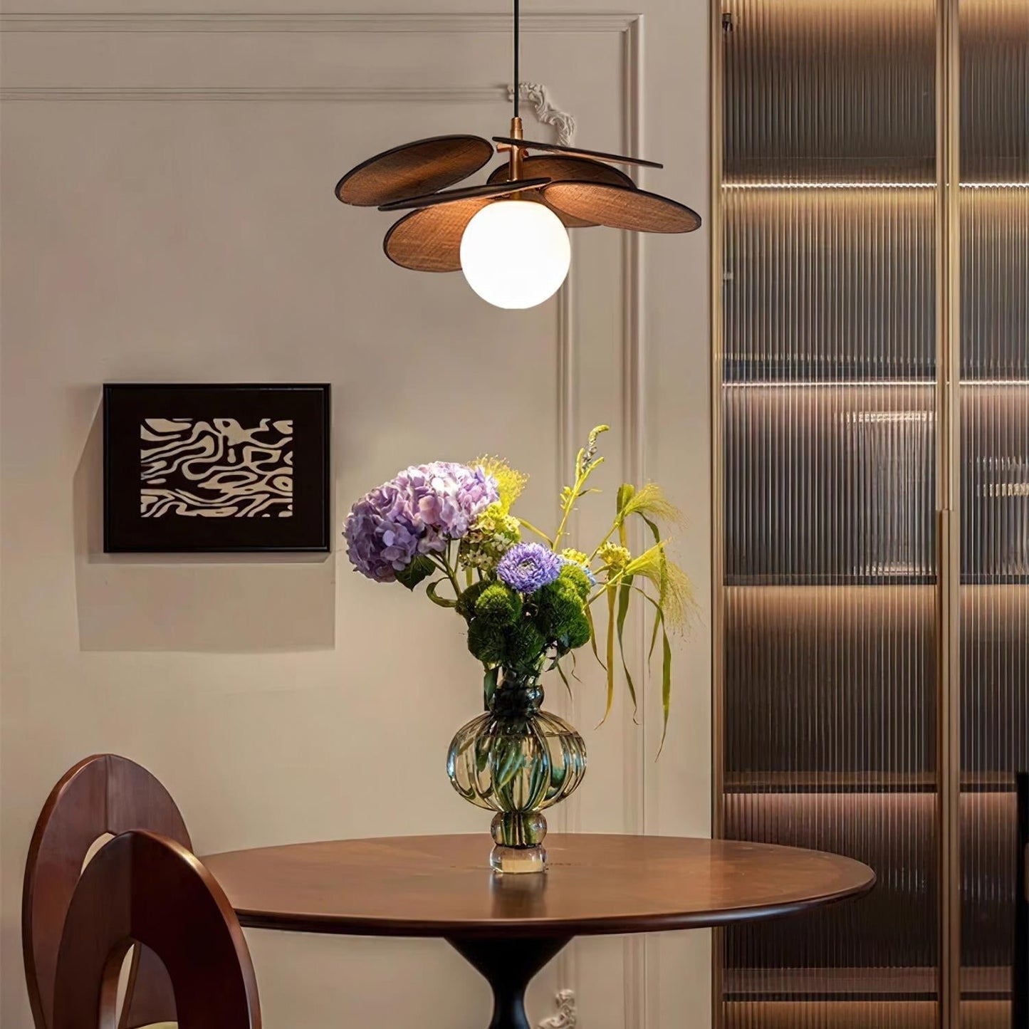 Wooden Petal Pendant Light with Soft Glass Orb | Modern Kitchen Pendant Lighting for Warm Ambiance 4