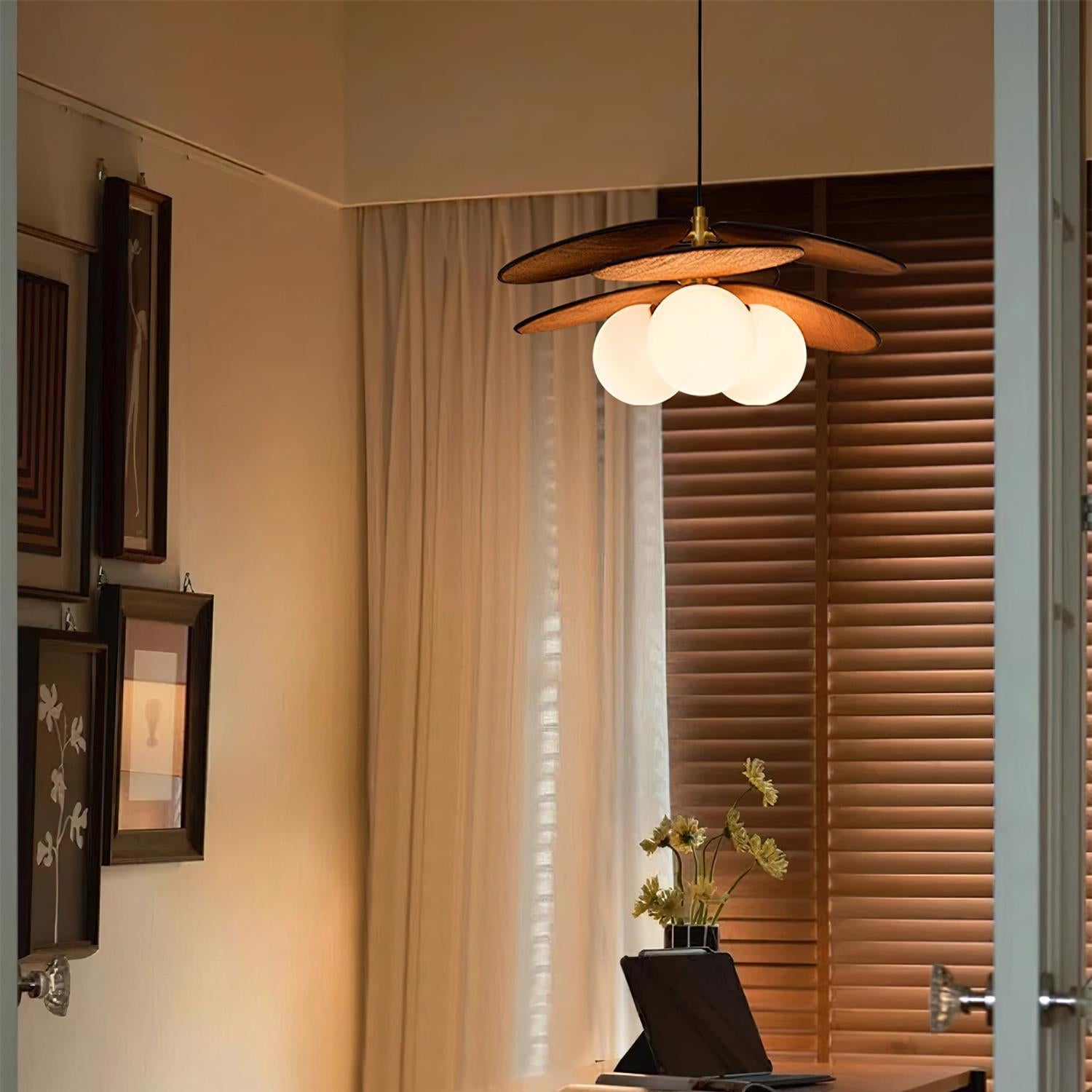 Wooden Petal Pendant Light with Soft Glass Orb | Modern Kitchen Pendant Lighting for Warm Ambiance 5