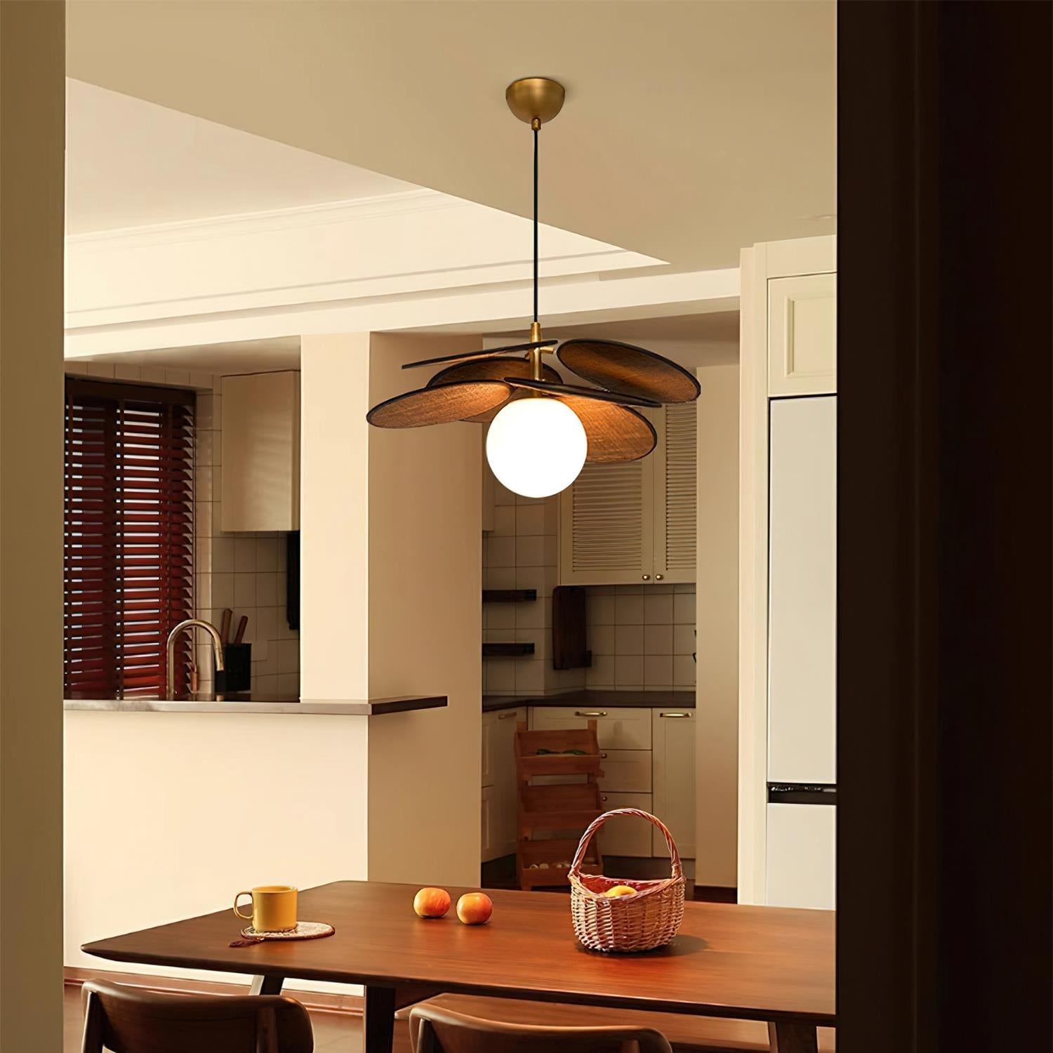 Wooden Petal Pendant Light with Soft Glass Orb | Modern Kitchen Pendant Lighting for Warm Ambiance 6