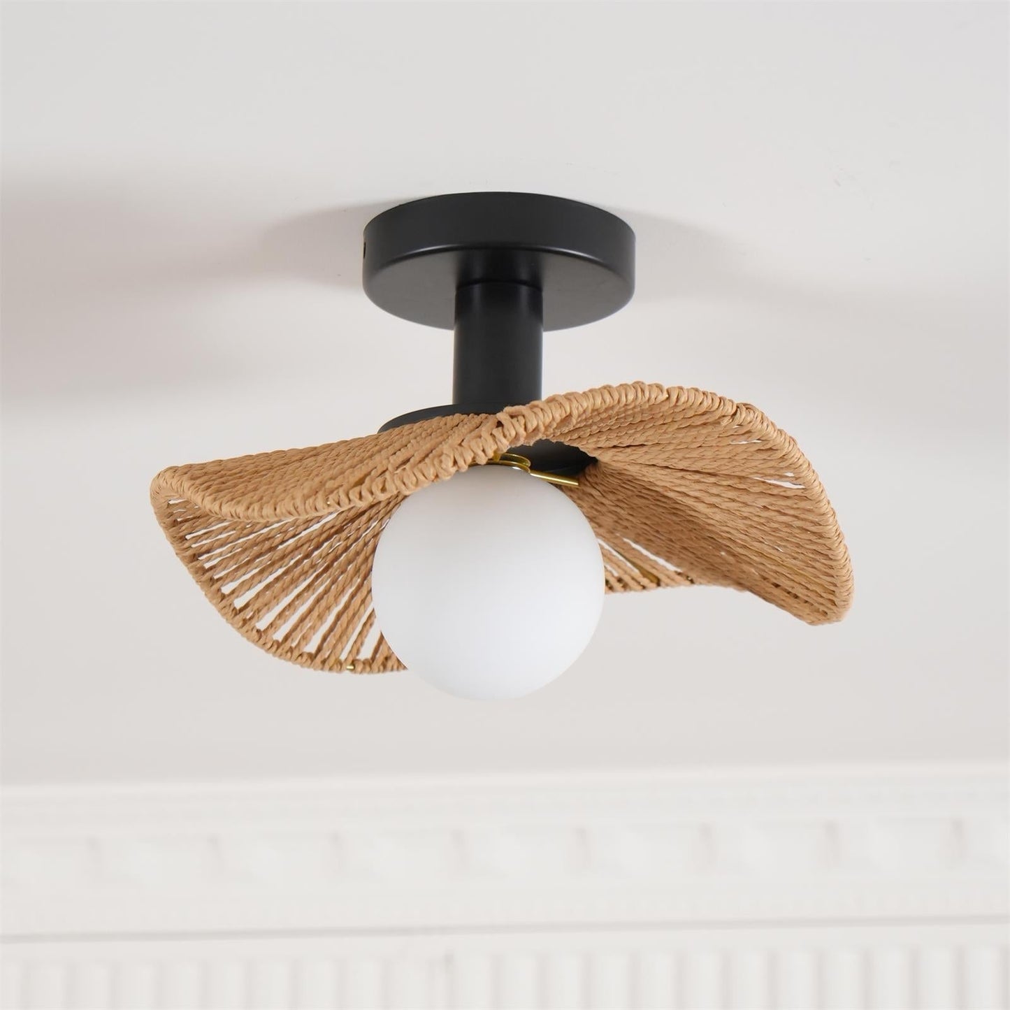 Woven Flush Mount Ceiling Light Fixture with Metal & Hemp Design | Stylish Illumination for Modern Spaces 0