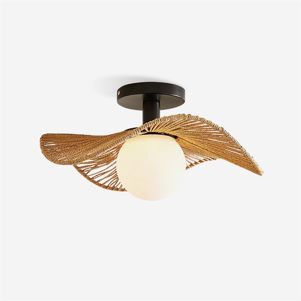 Woven Flush Mount Ceiling Light Fixture with Metal & Hemp Design | Stylish Illumination for Modern Spaces 1