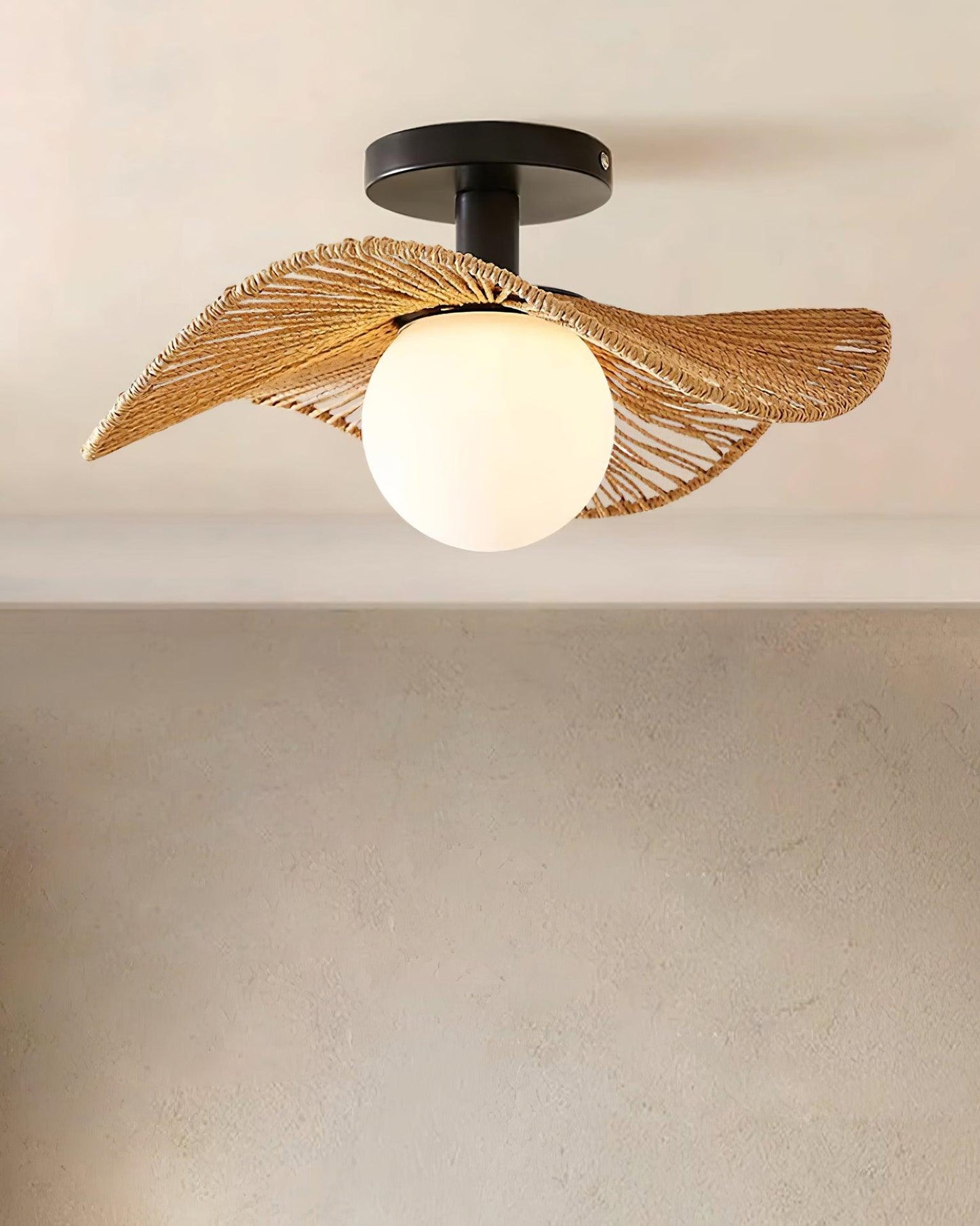 Woven Flush Mount Ceiling Light Fixture with Metal & Hemp Design | Stylish Illumination for Modern Spaces 2