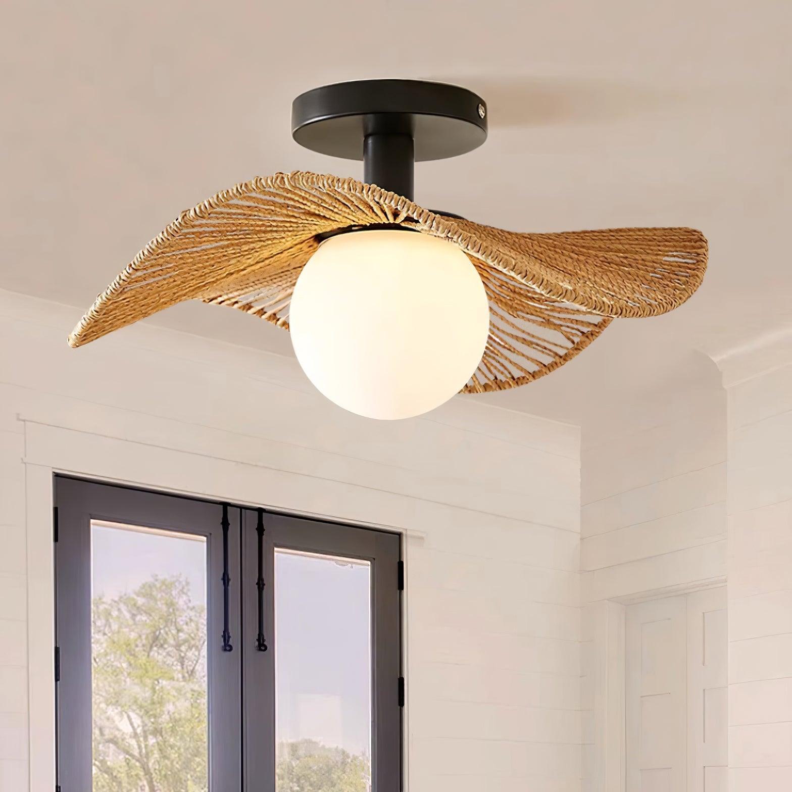 Woven Flush Mount Ceiling Light Fixture with Metal & Hemp Design | Stylish Illumination for Modern Spaces 3