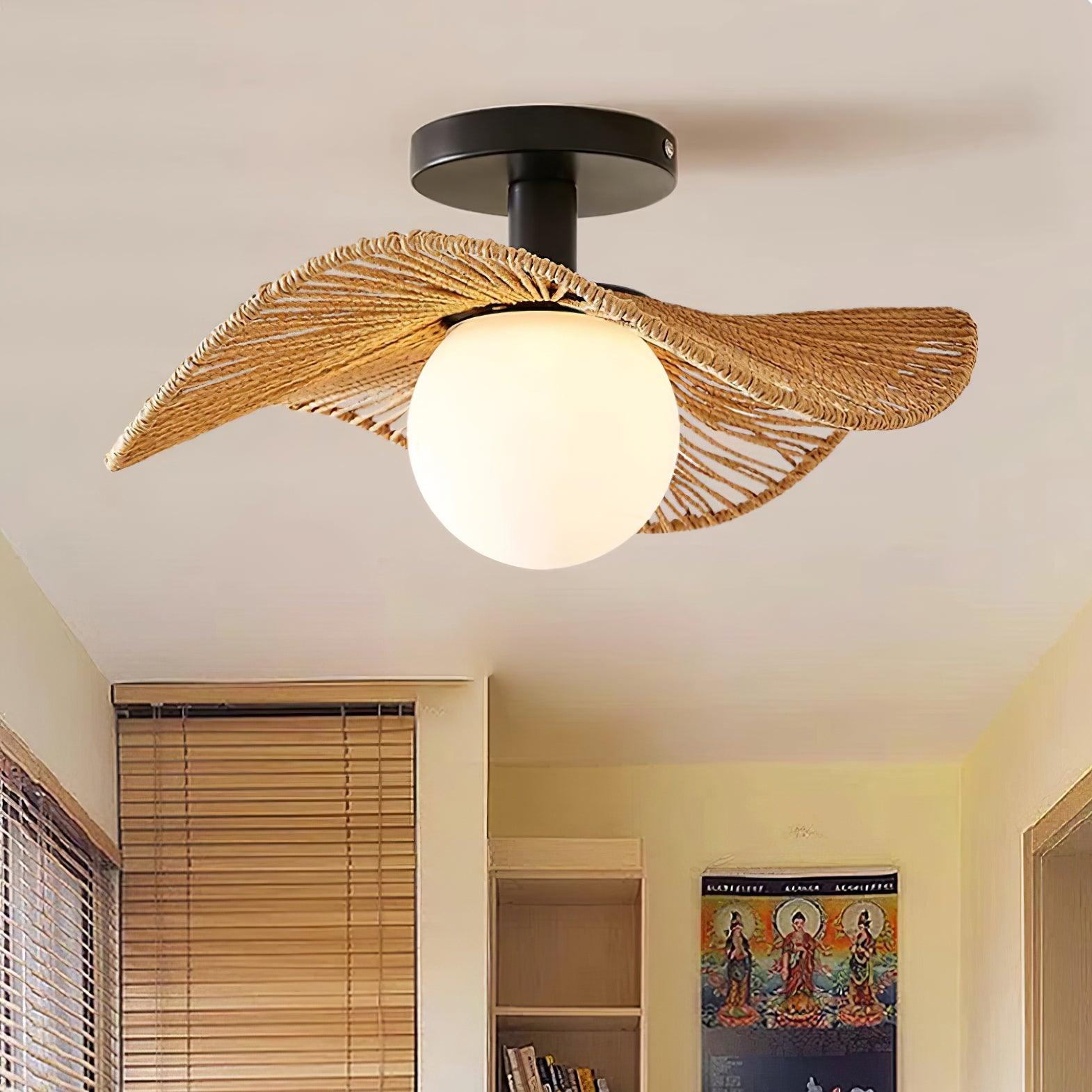 Woven Flush Mount Ceiling Light Fixture with Metal & Hemp Design | Stylish Illumination for Modern Spaces 4
