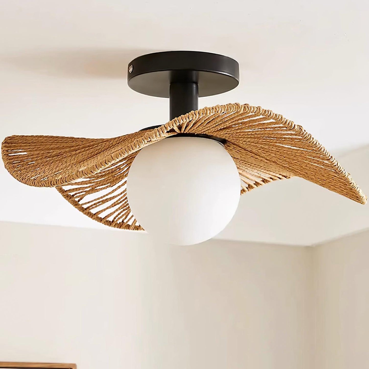 Woven Flush Mount Ceiling Light Fixture with Metal & Hemp Design | Stylish Illumination for Modern Spaces 5