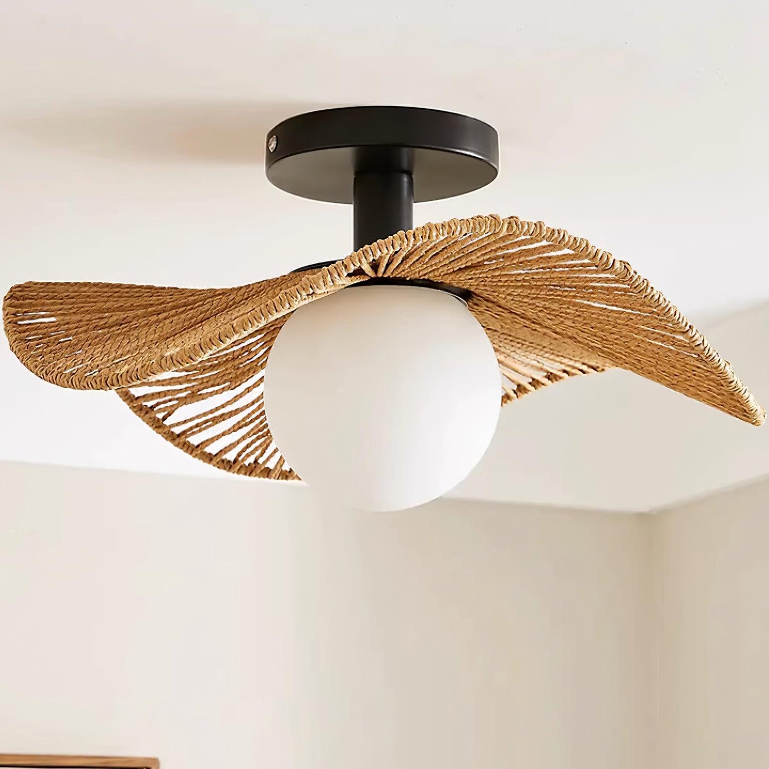 Woven Flush Mount Ceiling Light Fixture with Metal & Hemp Design | Stylish Illumination for Modern Spaces 5