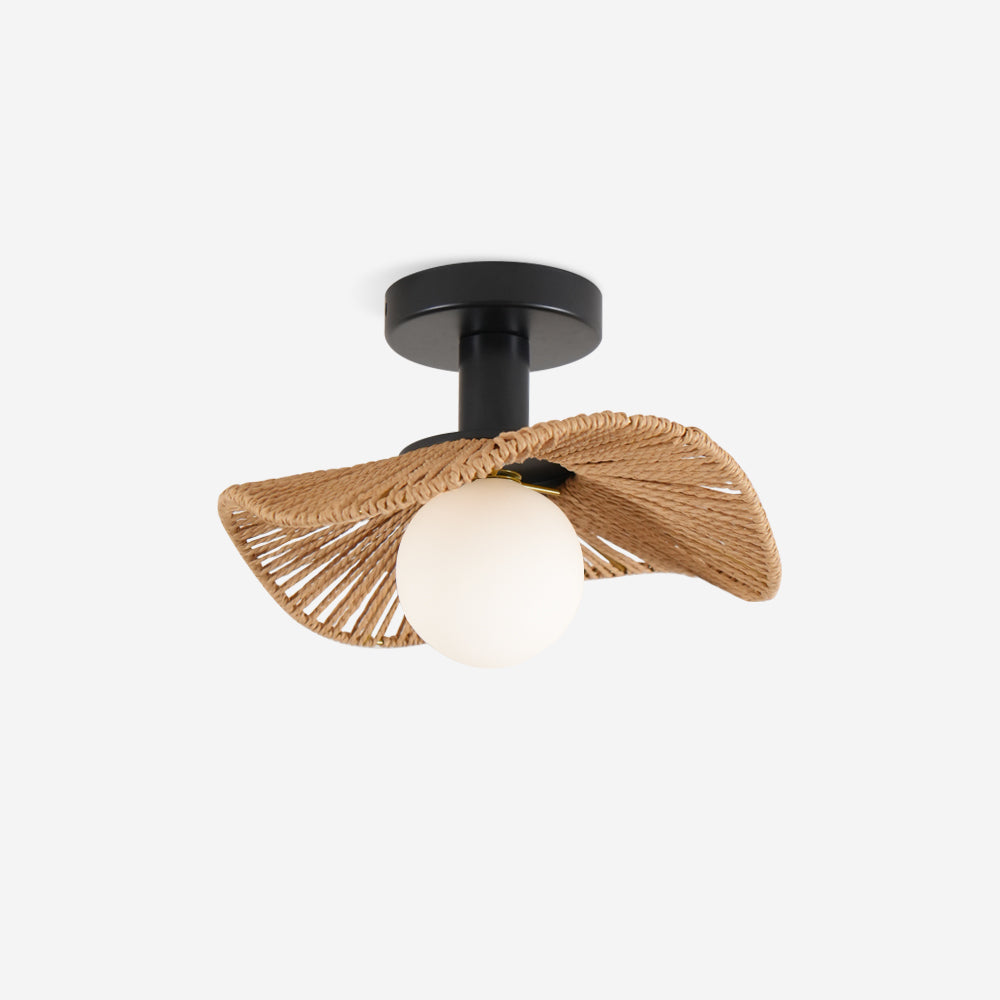 Woven Flush Mount Ceiling Light Fixture with Metal & Hemp Design | Stylish Illumination for Modern Spaces 7