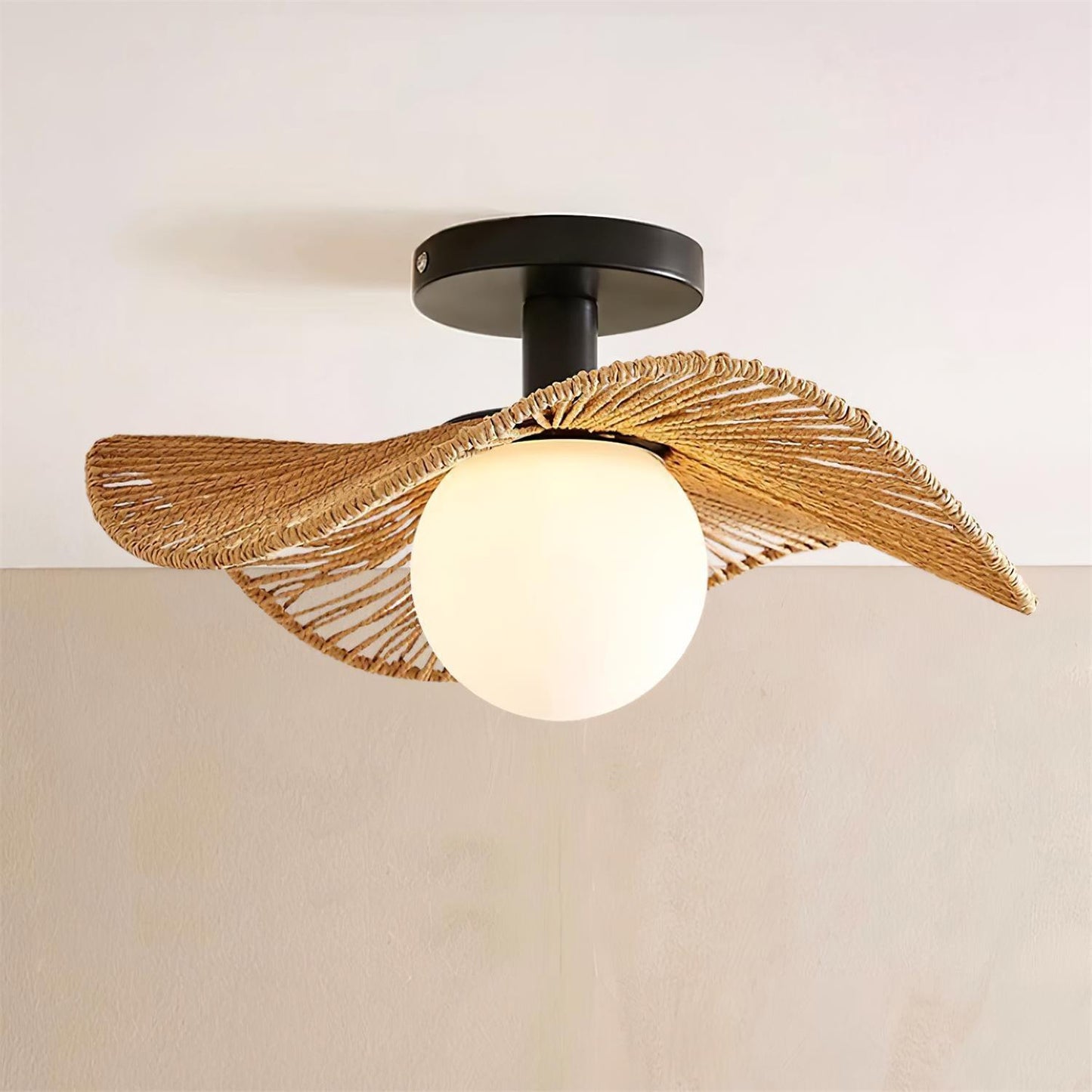 Woven Flush Mount Ceiling Light Fixture with Metal & Hemp Design | Stylish Illumination for Modern Spaces 9