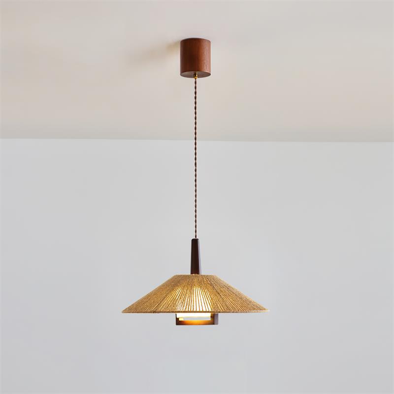 Woven Rattan Pendant Light with Adjustable Height | Stylish Hemp Rope Design for Modern Kitchen Island 0