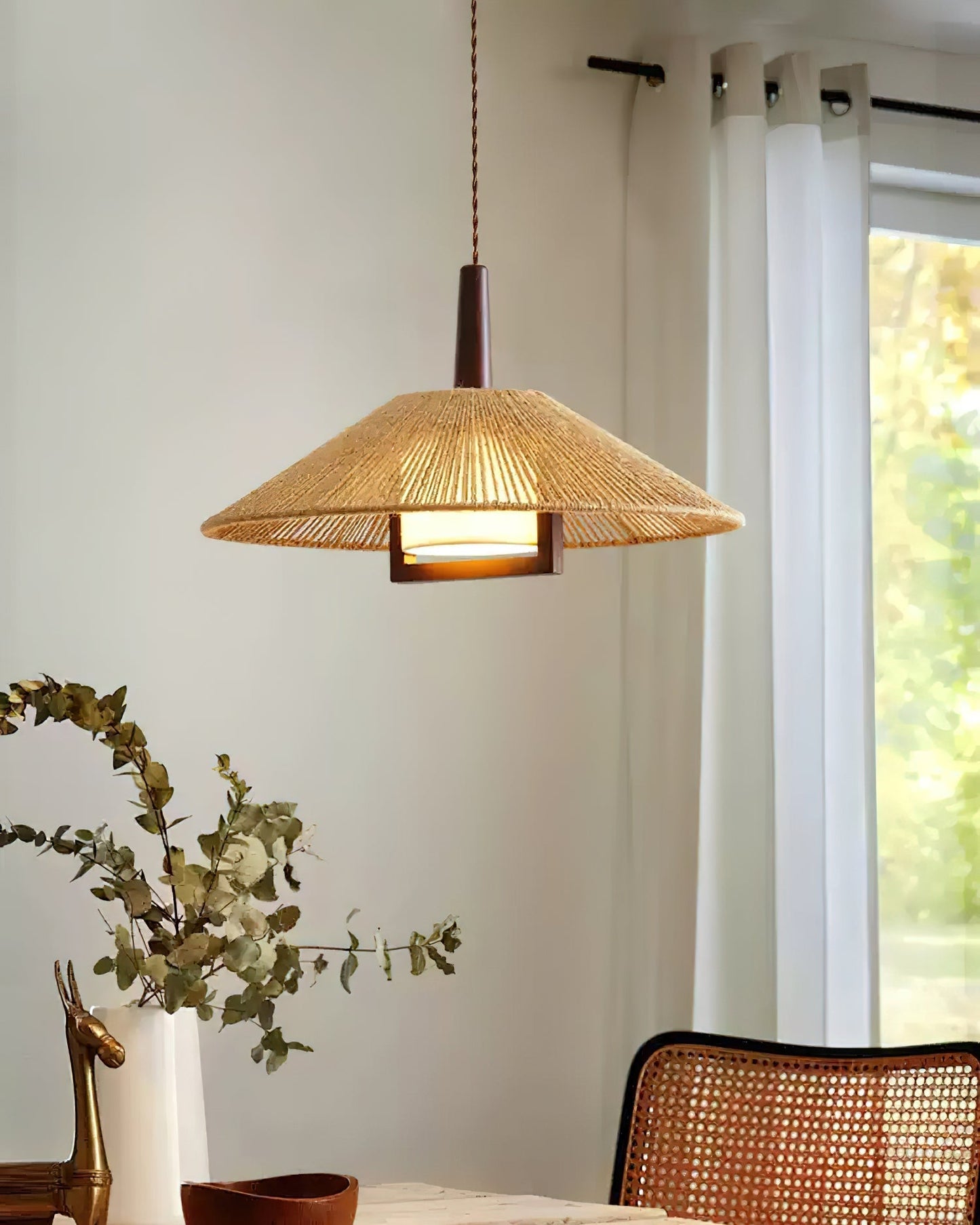 Woven Rattan Pendant Light with Adjustable Height | Stylish Hemp Rope Design for Modern Kitchen Island 8