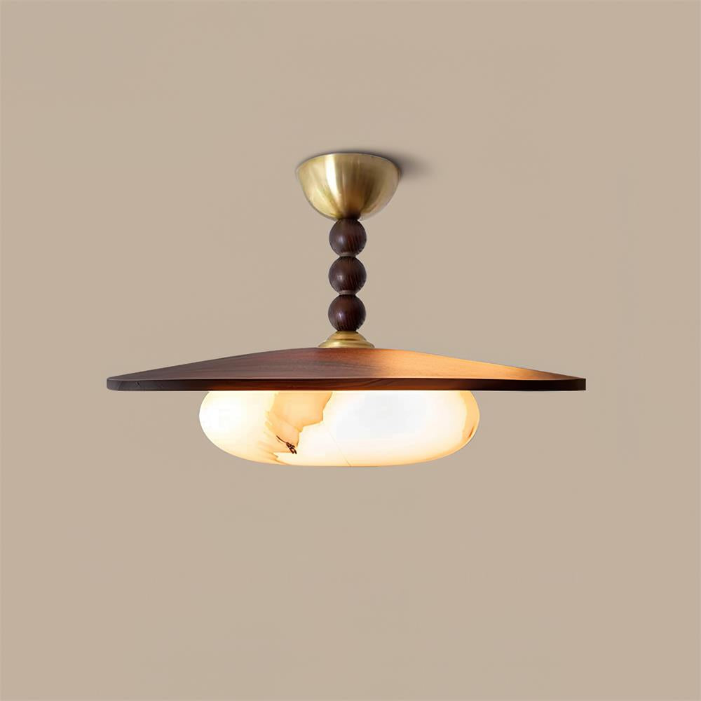 Yeste | Ceiling Light with Walnut Wood & Imitation Alabaster Diffuser | Elegant Illumination for Dining and Living Spaces 0
