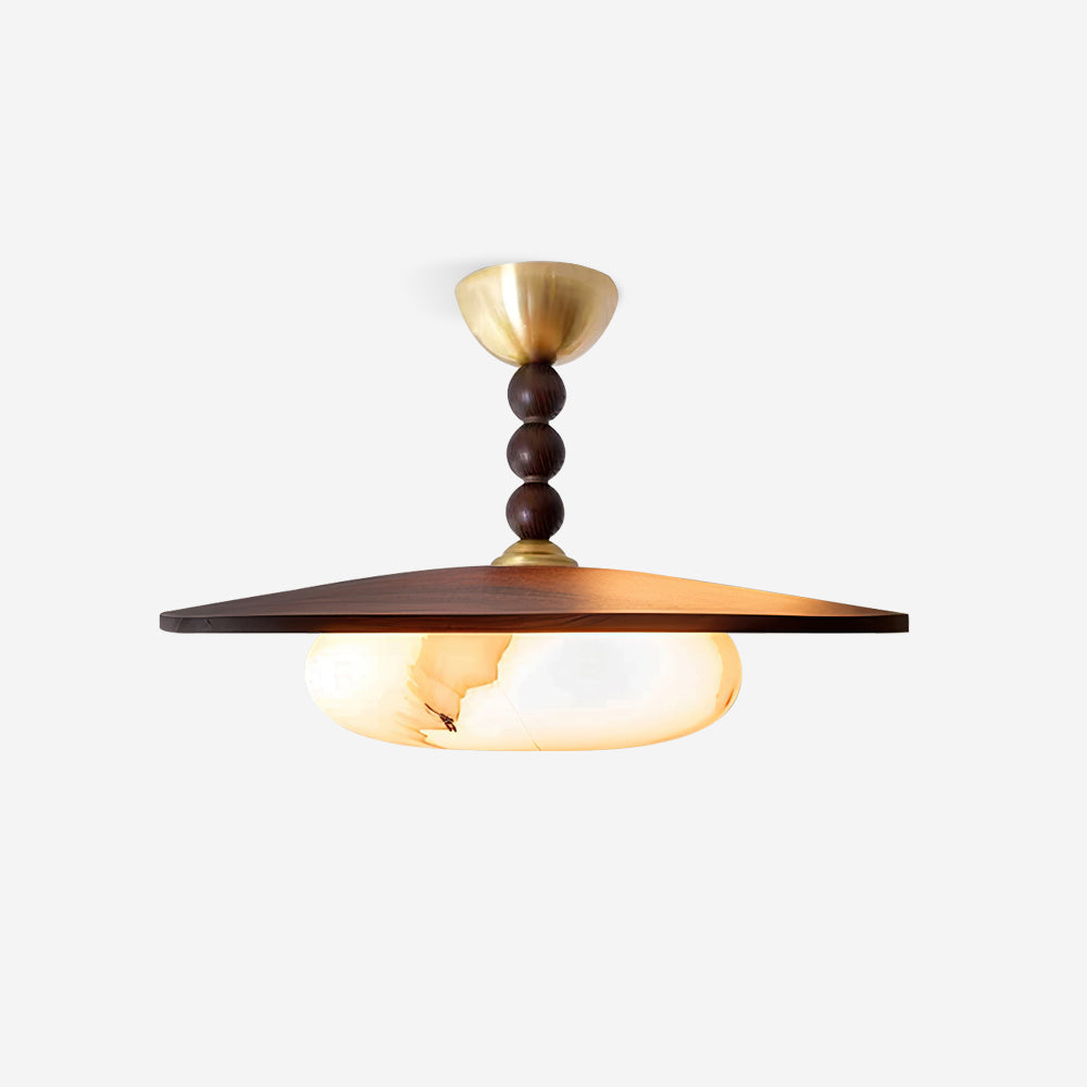 Yeste | Ceiling Light with Walnut Wood & Imitation Alabaster Diffuser | Elegant Illumination for Dining and Living Spaces 1