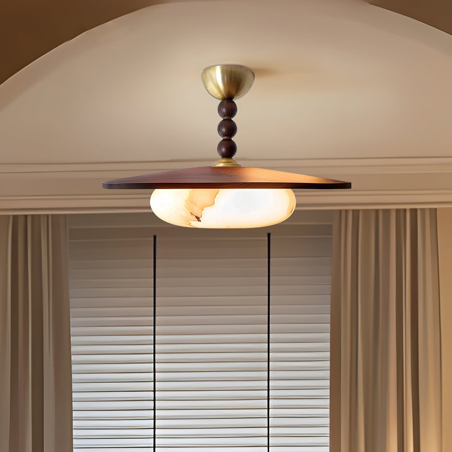 Yeste | Ceiling Light with Walnut Wood & Imitation Alabaster Diffuser | Elegant Illumination for Dining and Living Spaces 2