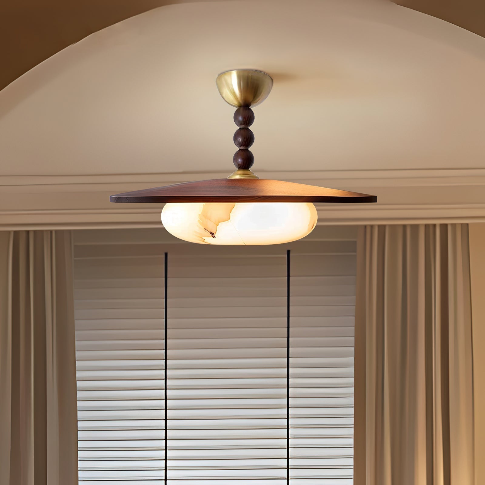 Yeste | Ceiling Light with Walnut Wood & Imitation Alabaster Diffuser | Elegant Illumination for Dining and Living Spaces 2