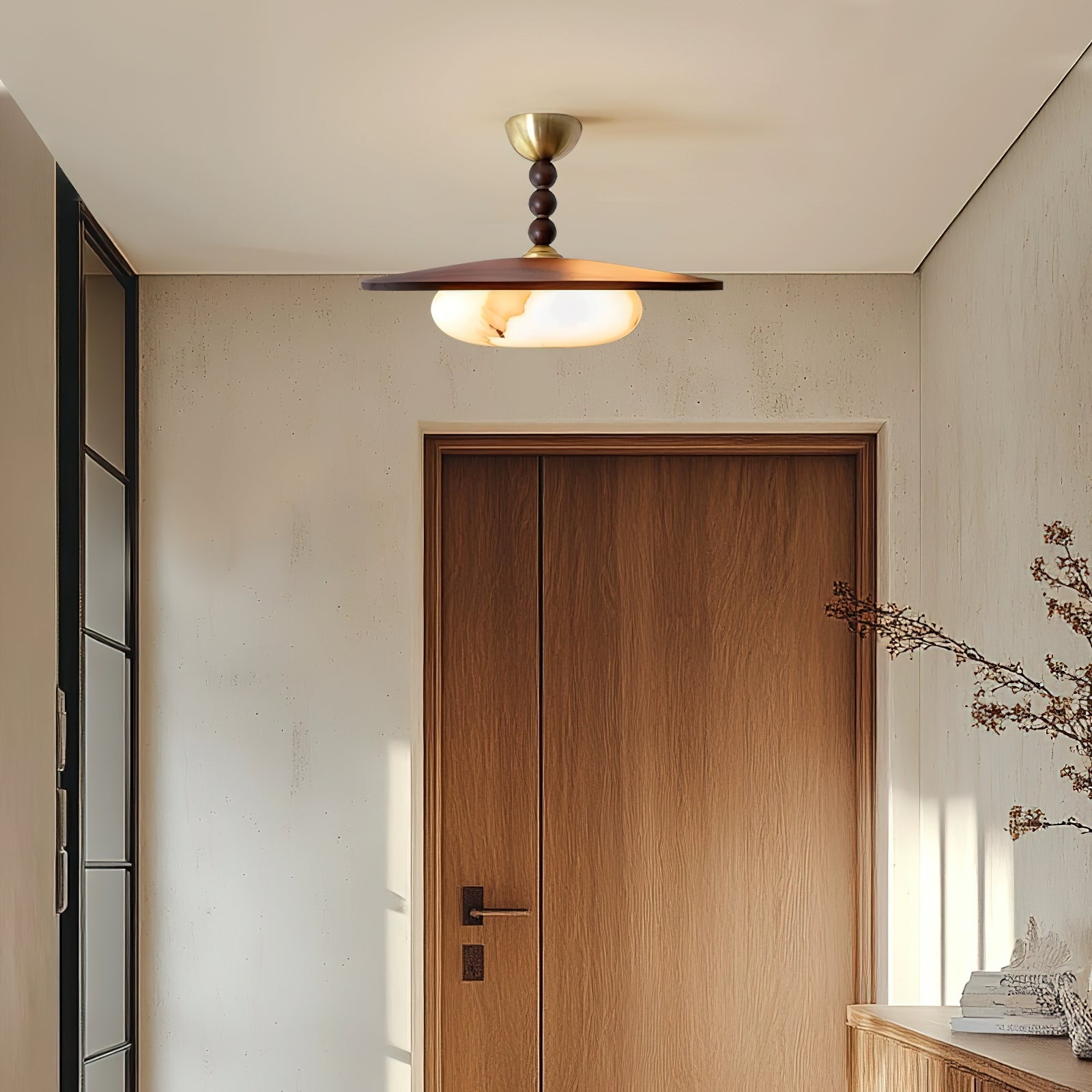 Yeste | Ceiling Light with Walnut Wood & Imitation Alabaster Diffuser | Elegant Illumination for Dining and Living Spaces 3