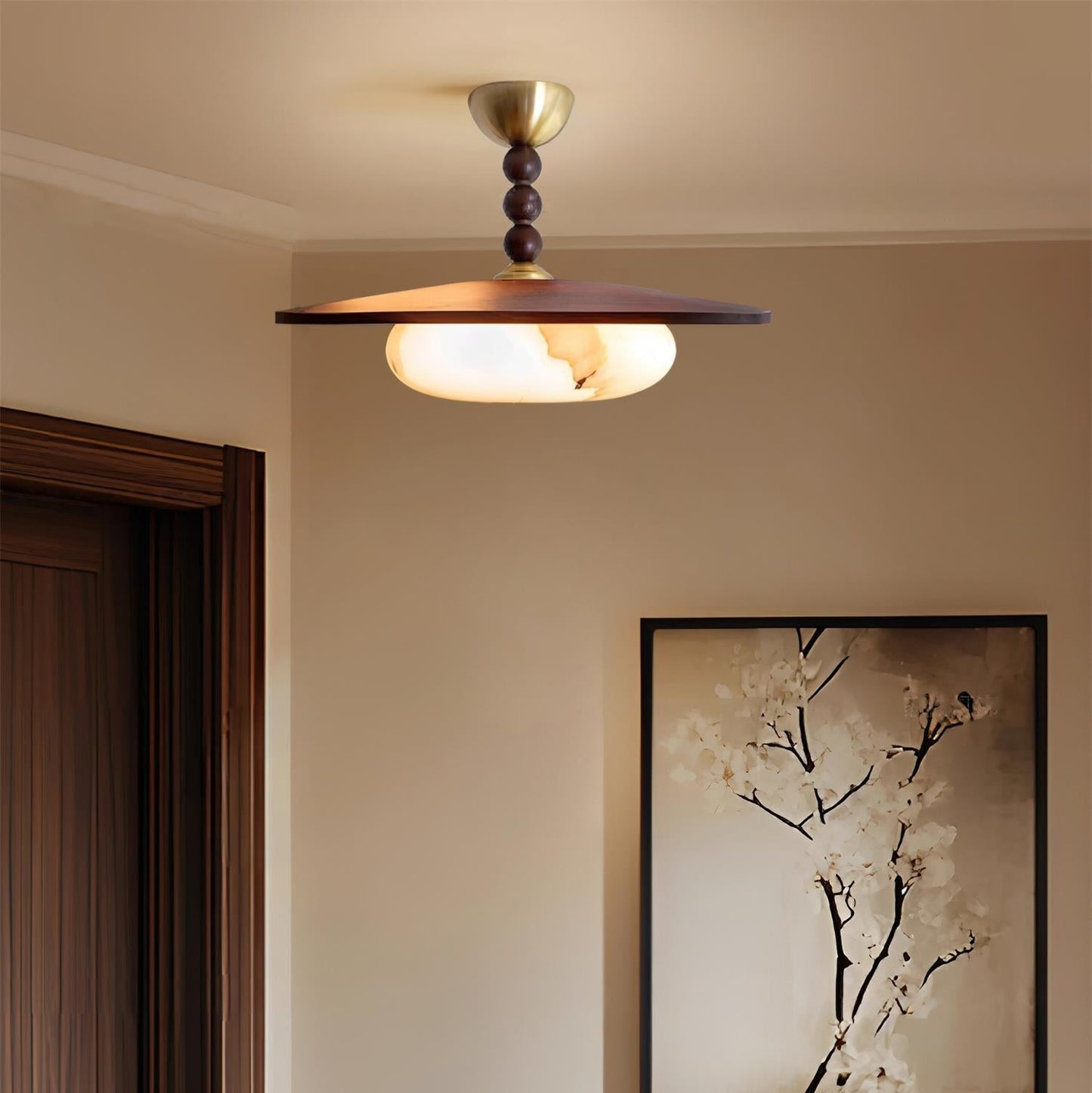 Yeste | Ceiling Light with Walnut Wood & Imitation Alabaster Diffuser | Elegant Illumination for Dining and Living Spaces 6