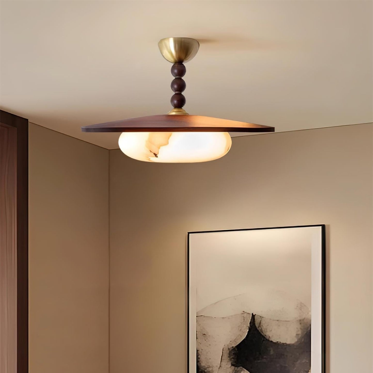 Yeste | Ceiling Light with Walnut Wood & Imitation Alabaster Diffuser | Elegant Illumination for Dining and Living Spaces 7