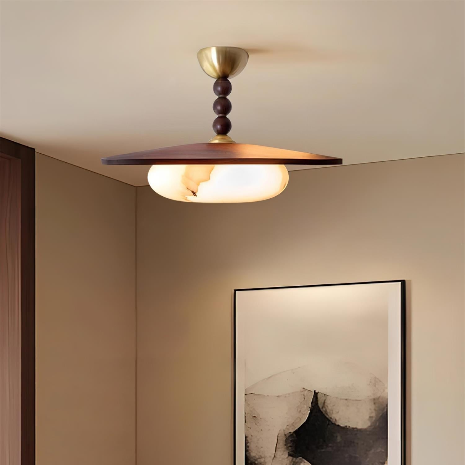 Yeste | Ceiling Light with Walnut Wood & Imitation Alabaster Diffuser | Elegant Illumination for Dining and Living Spaces 7