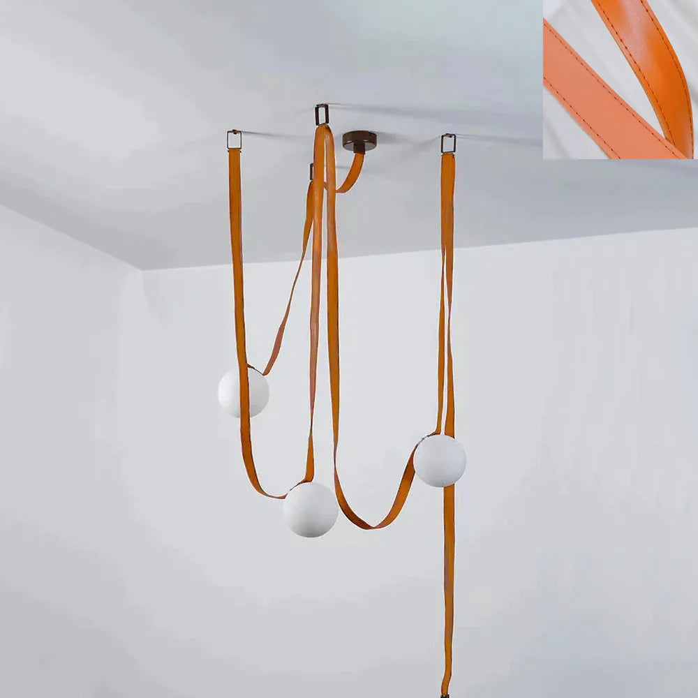 Zephira | Glass Pendant Light with Geometric Leather Design | Adjustable Height for Elegant Kitchen Lighting 11