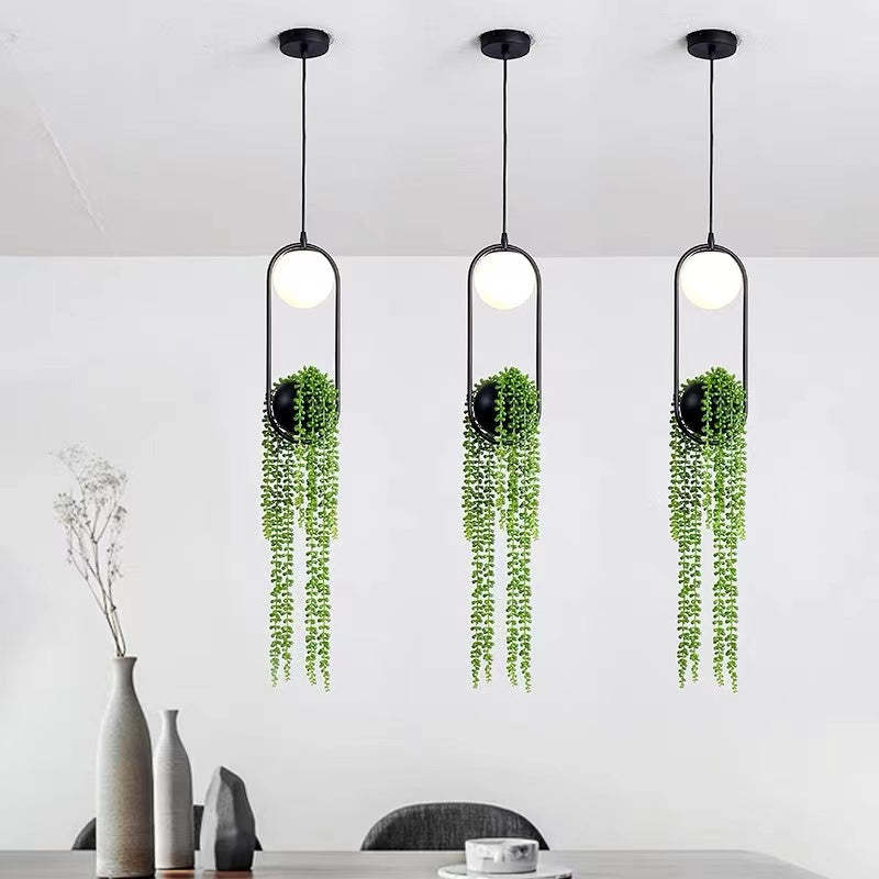 Nest Plant Pot Ball Pendant Light, Metal & Glass, D12cm | With or Without Faux Plant