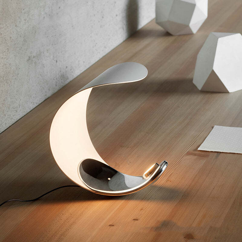 Elif Moon Arc Table Lamp on wood floor