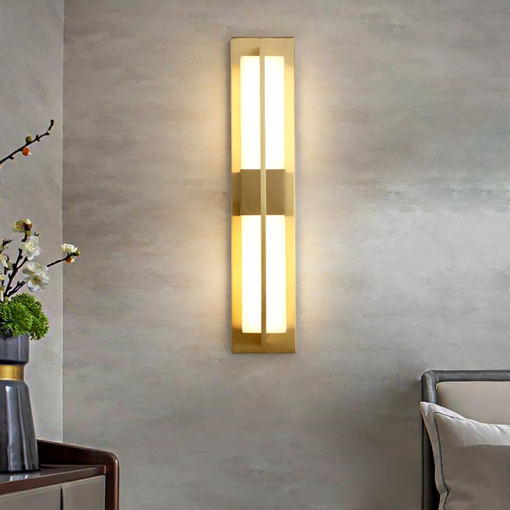 Jade Rectangular Alabaster Brass Wall Light Living Room Bedroom