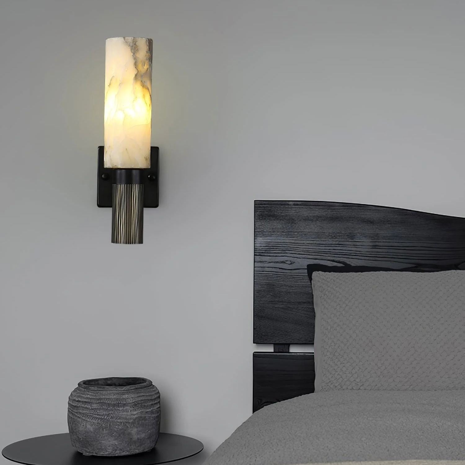 Jade Cylindrical Alabaster Brass Wall Sconce Living Room Bedroom